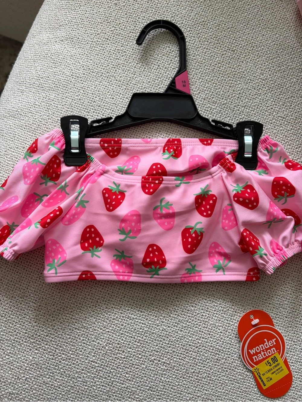 Set of two toddler Cream Floral Ruffle One-Piece Swimsuit with Pink and Blue